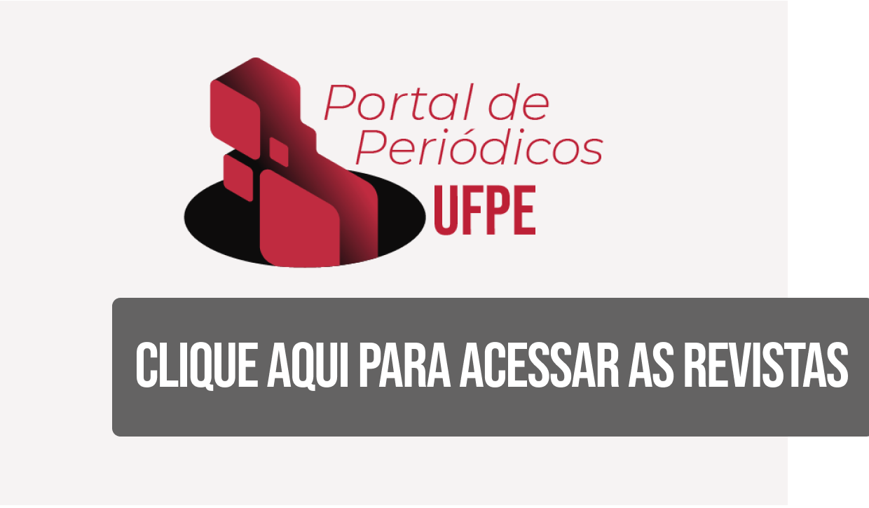 Identidade visual do Portal de Periódicos da UFPE com a frase Clique aqui para acessar as revistas.